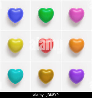 Collage de cœurs colorés sur fond de papier blanc Banque D'Images