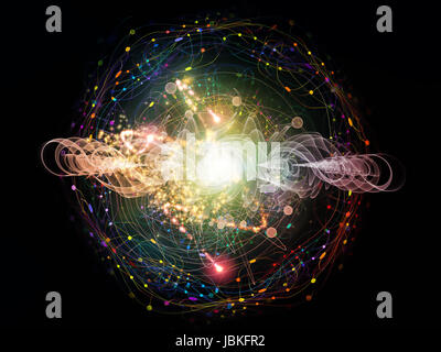Série des particules élémentaires. Interaction des formes fractales abstraites sur l'objet de la physique nucléaire, la science et la conception graphique. Banque D'Images