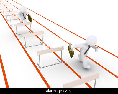 Homme d'affaires est obstacle course et un autre est en cours d'exécution sans obstacles sur son chemin Banque D'Images