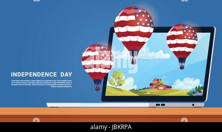 United States flag flying ballons d'Air de couleur de l'ordinateur tablette de jour de l'Indépendance 4 juillet Bannière Carte de souhaits Illustration de Vecteur