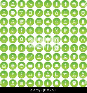 100 coiffure icons set rond vert Illustration de Vecteur