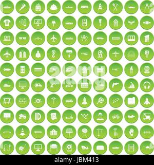 Ingénierie 100 icons set rond vert Illustration de Vecteur