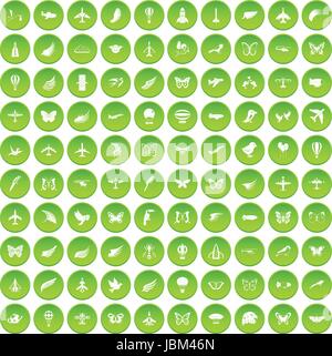 100 fly icons set rond vert Illustration de Vecteur