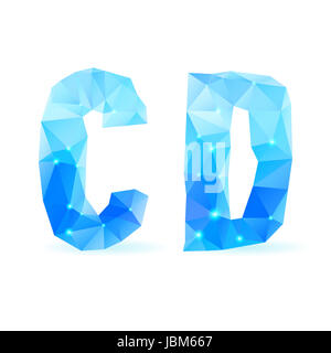 Bleu brillant font polygonal. Crystal style C et D Lettres Banque D'Images