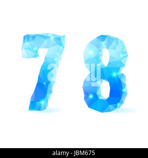 Bleu brillant font polygonal. Chiffres arabes style Crystal 7 et 8 Banque D'Images