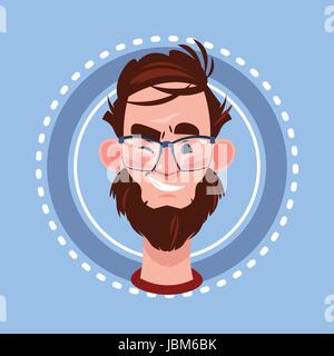 L'icône de profil Avatar, émotion masculine Portrait Cartoon Happy Smiling Face Winking Illustration de Vecteur