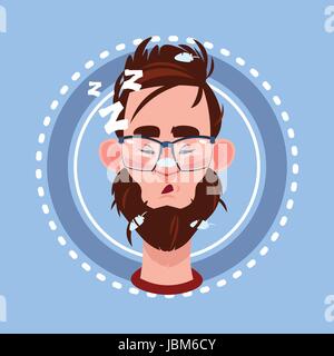 L'icône de profil Avatar, émotion masculine Portrait Cartoon visage endormi Illustration de Vecteur