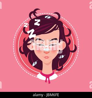 L'icône de profil femme émotion Avatar, femme Portrait caricature visage endormi Illustration de Vecteur