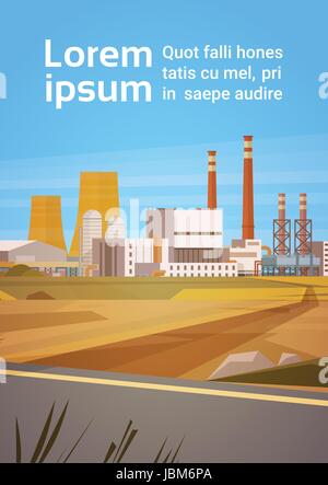 Bâtiment de l'usine Usine de la pollution de la nature des déchets tuyau Banner Illustration de Vecteur