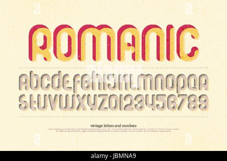 Lettres alphabet élégant et numéros. vector, style retro grunge. type de police, lettrage signe ronde. composition vintage, bold typeface design Illustration de Vecteur