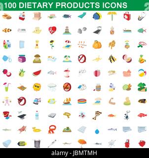 100 produits alimentaires, cartoon style icons set Illustration de Vecteur