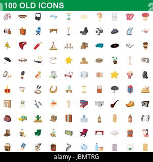 100 old style cartoon, icons set Illustration de Vecteur