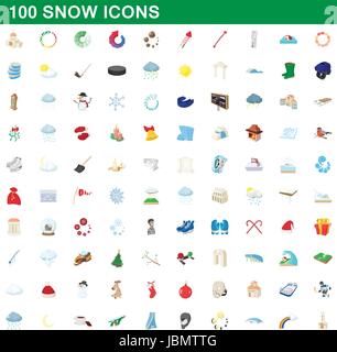 100 icônes de neige, jeu de style cartoon Illustration de Vecteur