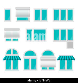 Ensemble de différents types de fenêtres sur blanc. Banque D'Images