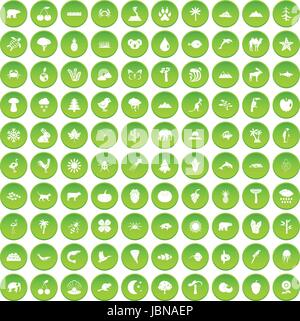 Nature 100 icons set cercle vert isolé sur fond blanc vector illustration Illustration de Vecteur