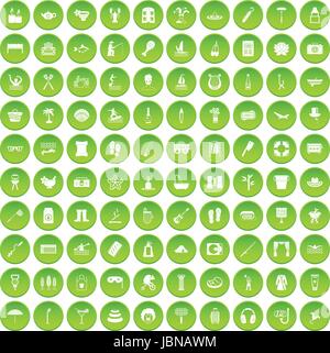 Loisirs 100 icons set cercle vert isolé sur fond blanc vector illustration Illustration de Vecteur