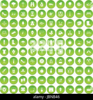 100 spring icons set cercle vert isolé sur fond blanc vector illustration Illustration de Vecteur