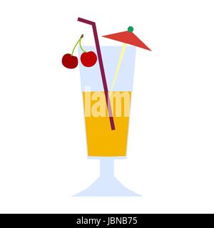 Un verre de coquel tropical avec cerises et un parapluie Illustration de Vecteur