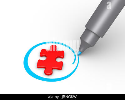 Pièce de puzzle 3D est sélectionnée avec cercle par un marqueur Banque D'Images