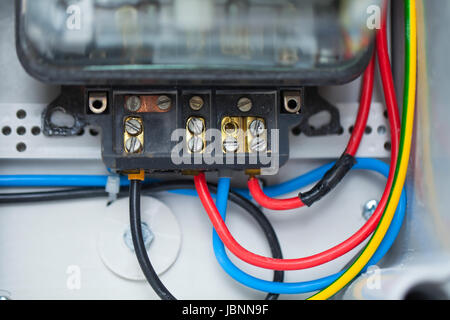 Close up photo d'une partie d'un tableau électrique à usage domestique Banque D'Images