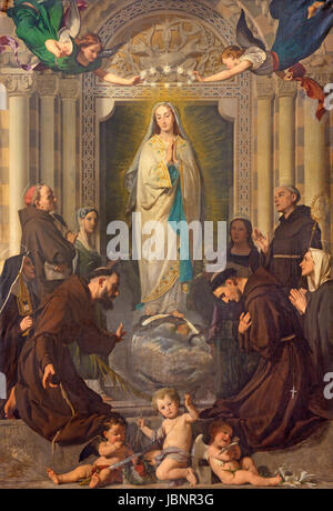 TURIN, ITALIE - 13 mars 2017 : la peinture de l'Immaculée Conception de la Vierge Marie parmi les saints (St. Bernardin, Bonaventure, Agnes, Lucy) par Trsharma75 Banque D'Images