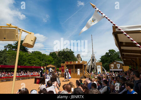 La guerre des roses au combat de reconstitution effectuée devant un public de touristes à Warwick Castle dans le Warwickshire. UK. (88) Banque D'Images