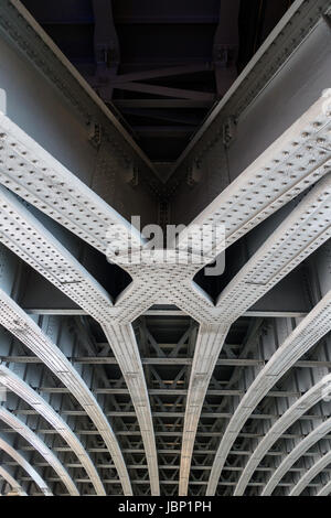 Détail de poutres d'acier riveté soutenant le pont traversant la Tamise Banque D'Images