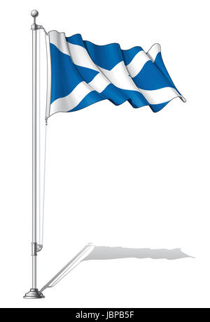 Vector Illustration d'une forme drapeau Scotish fixer sur un mât. D'un drapeau et d'un poteau en couches séparées, l'art de la ligne, l'ombrage et la couleur parfaitement dans des groupes pour faciliter les modifications. Banque D'Images