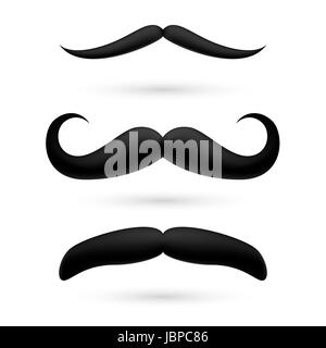 Un ensemble de cire noire moustache sur blanc. Banque D'Images