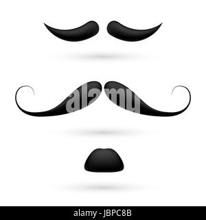 Un ensemble de trois moustache noire sur blanc. Banque D'Images