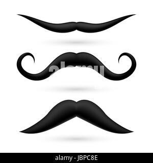 Un ensemble de trois fake moustache sur fond blanc. Banque D'Images