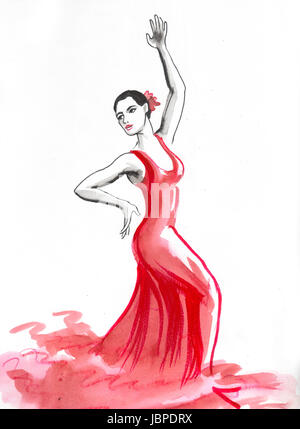 Aquarelle d'une danseuse de flamenco Banque D'Images