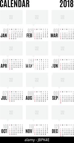 2018 Calendrier vecteur conception simple moderne,Laissez de l'espace pour l'ajout de votre photo, la Maison de vacances event planner,semaine commence le dimanche. Illustration de Vecteur