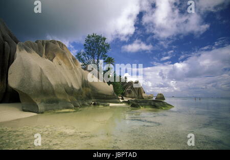 Indischer Ozean, Afrika, Kuba, Insel, Strand, Reisen, Ferien, Meer, la plage, La Digue, Ein Traumstrand an der Westkueste der Insel La Digue fuae der Inselgruppe der im Indischen Ozean Seychellen Afrika vor. Banque D'Images