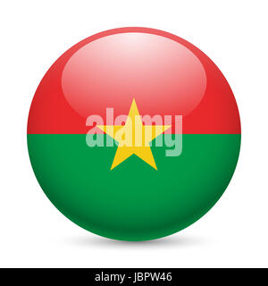 Drapeau du Burkina Faso comme icône brillant rond. Bouton avec dessin du drapeau Banque D'Images