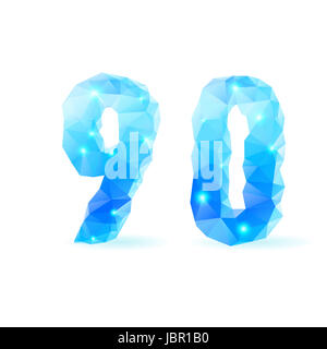 Bleu brillant font polygonal. Style Crystal 9 et 0 chiffres Banque D'Images