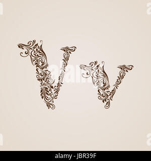 Décorées avec élégance lettre v en majuscules et minuscules. Banque D'Images