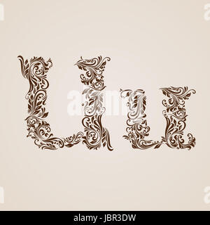 Décorées avec élégance lettre u en majuscules et minuscules. Banque D'Images