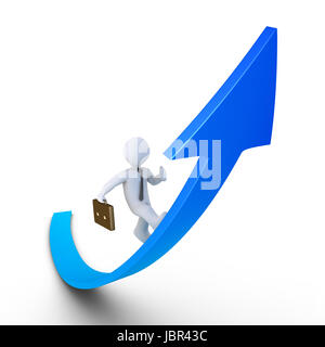 Homme d 3d fonctionne sur un graphique allant vers le haut Banque D'Images