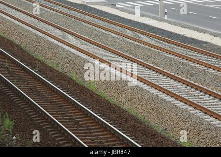 Une paire de rails de chemin de fer Vue de dessus Banque D'Images