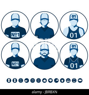 Avatars masculins et féminins de sportifs. Ensemble d'icônes avec des silhouettes d'hommes et femmes de l'utilisateur photo de profil. Télévision illustration. Banque D'Images