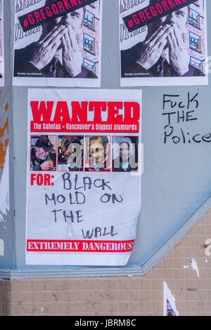 Balmoral Hotel Block Party d'expulser les résidents du Downtown Eastside Hôtel Taudis, Hastings Street, Vancouver, British Columbia, Canada. Crédit : Michael Wheatley/Alamy Live News Banque D'Images