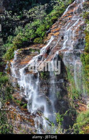 Vue de côté de la Wentworth Falls dans les Blue Mountains, près de Sydney, Australie Banque D'Images