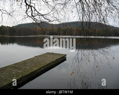 Ponton en bois et lac dans les Vosges en hiver Banque D'Images