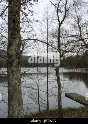 Ponton en bois et lac dans les Vosges en hiver Banque D'Images