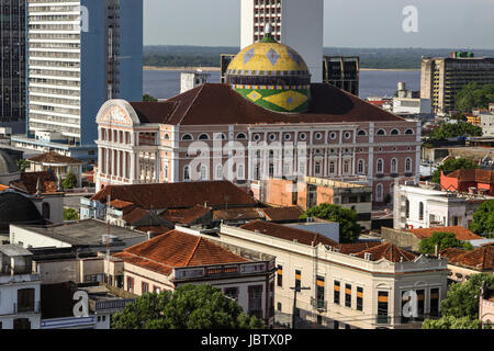 Avis de Manaus avec Teatro Amazonas, Brésil Banque D'Images