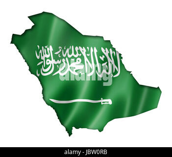 Arabie saoudite carte Drapeau, trois dimensions, render, isolated on white Banque D'Images
