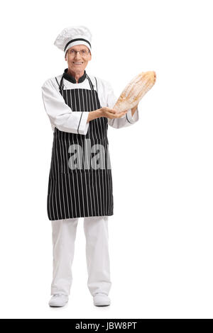 Portrait d'un baker holding une miche de pain isolé sur fond blanc Banque D'Images