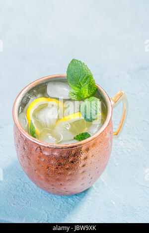 Moscou froid Mules cocktail avec de la bière au gingembre, citron et vodka Banque D'Images