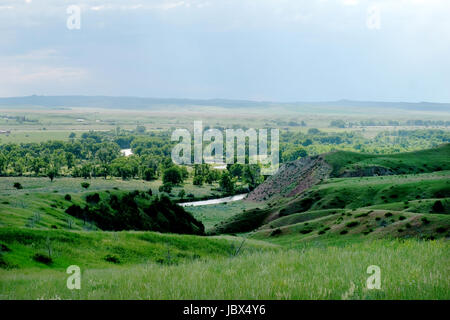 Vue sur la vallée de la rivière Bighorn où le camp indien natif était situé dans la bataille du petit Bighorn en 1876 Banque D'Images